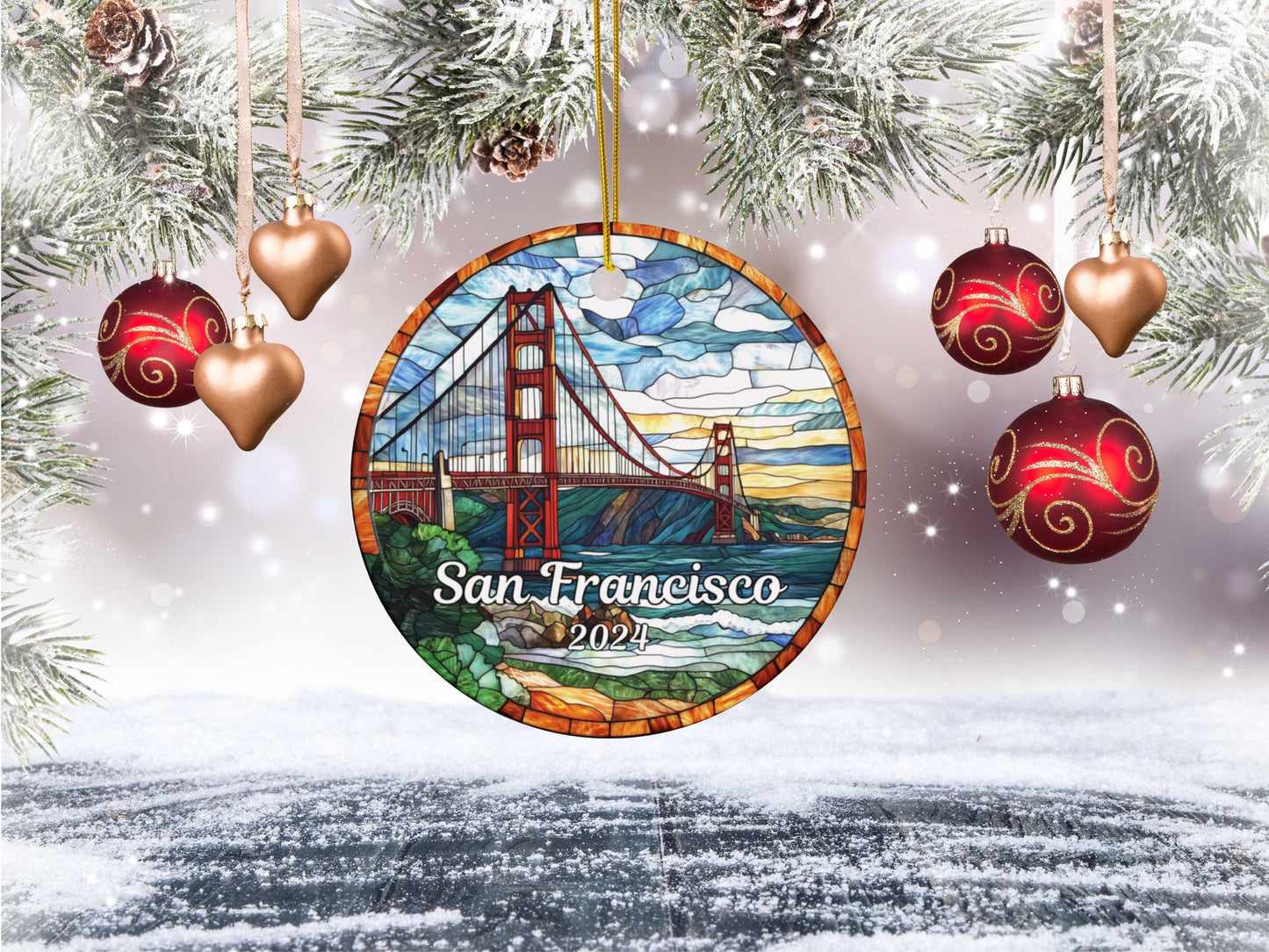 Golden Gate Bridge Stained Glass Style Ornament
