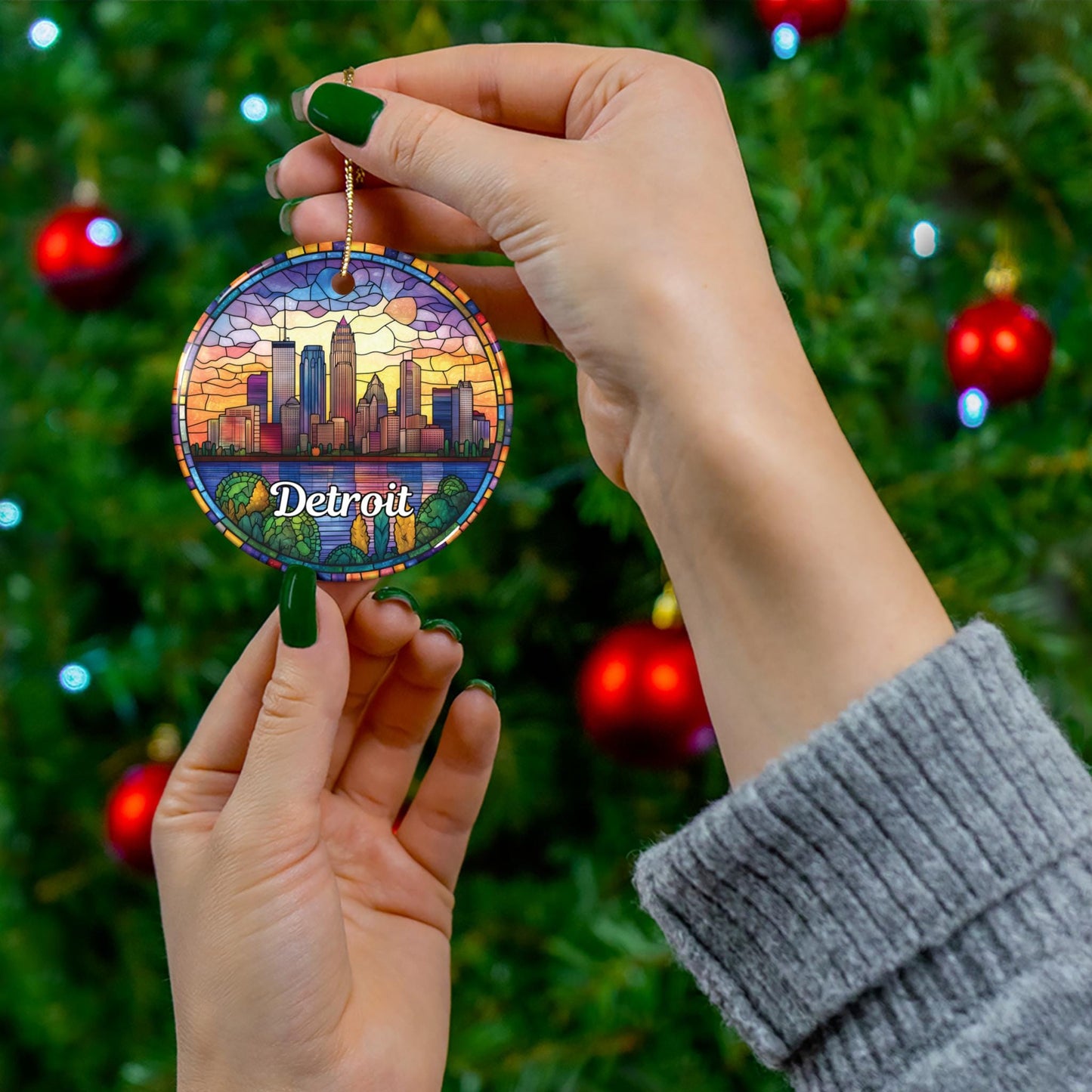 Detroit Faux Stained Glass Style Ornament
