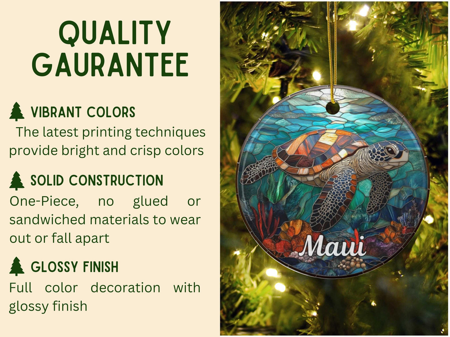 Hawaiian Sea Turtle Faux Stained Glass Ornament