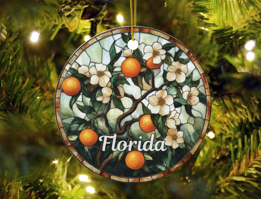 Florida Orange Blossom Faux Stained Glass Ornament