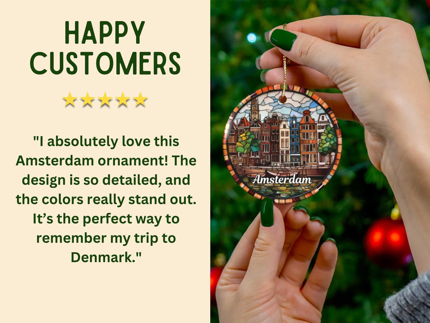 Amsterdam Denmark Faux Stained Glass Style Ornament