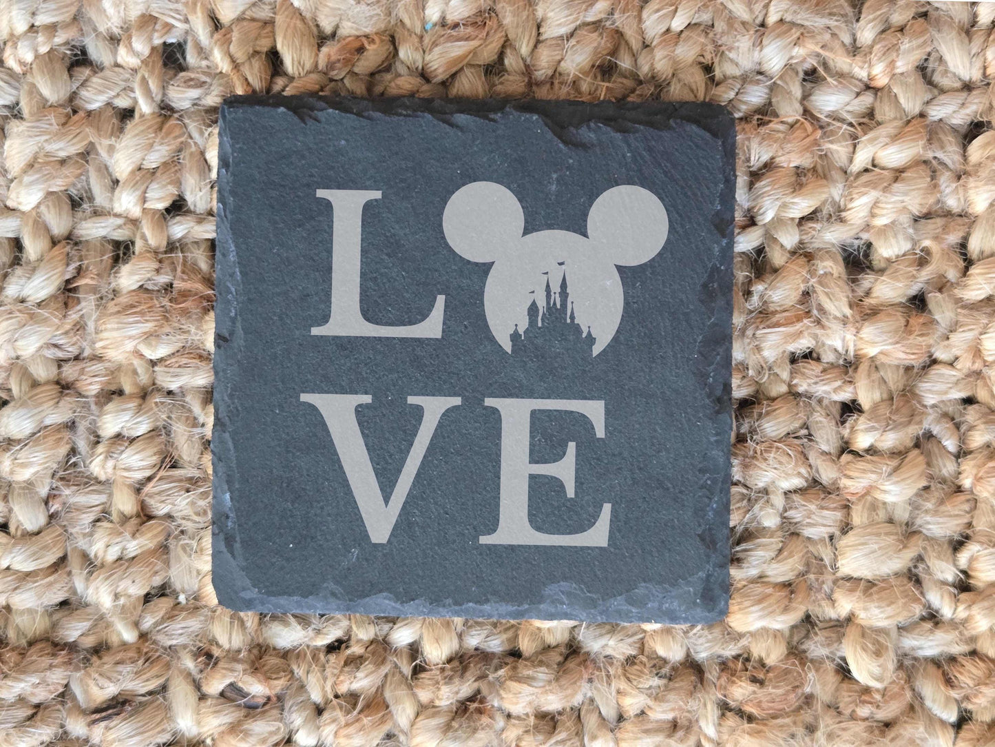 Love Disney Engraved Stone Drink Coasters, Set of 4