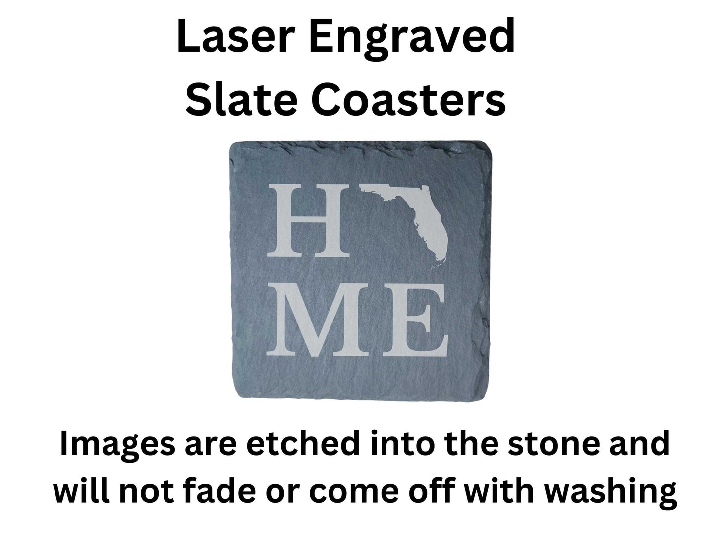 Florida Home State Engraved Stone Coasters, Set of 4