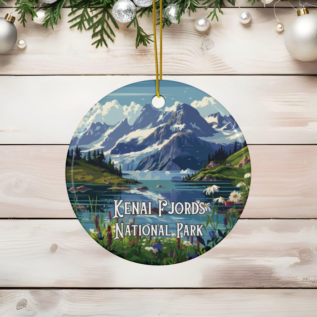 Kenai Fjords Illustrated Ornament - Alaska Holiday Decor Christmas
