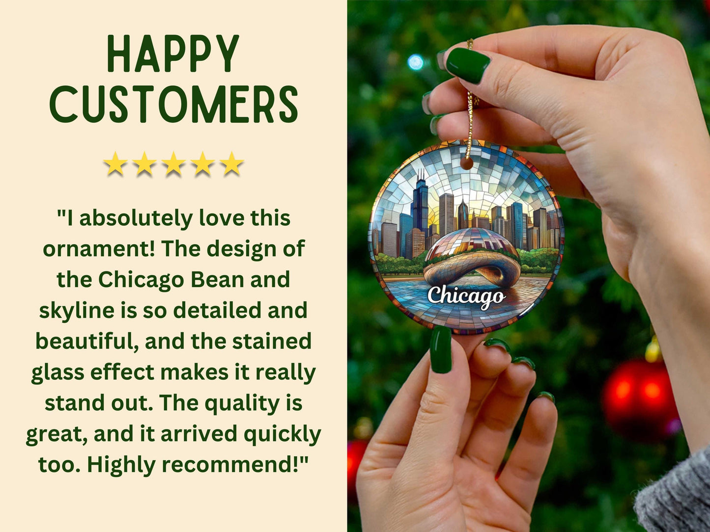 Chicago Stained Glass Style Ornament