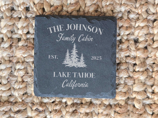Personalized Family Cabin Stone Drink Coasters, Set of 4