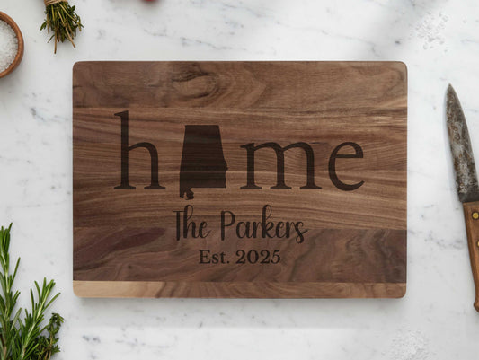 Engraved Alabama Home Walnut Cutting Board