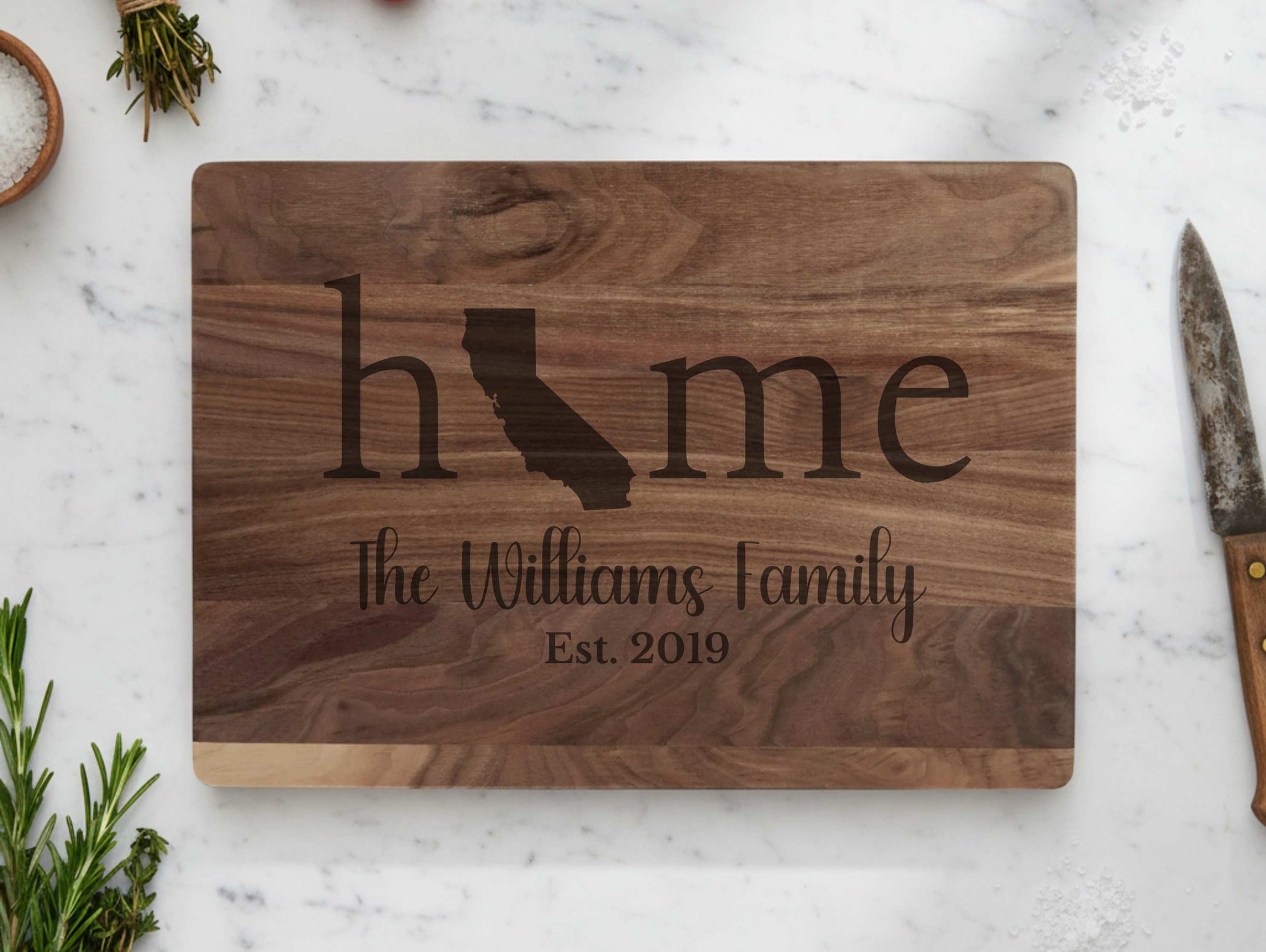 California Home Engraved Walnut Cutting Board