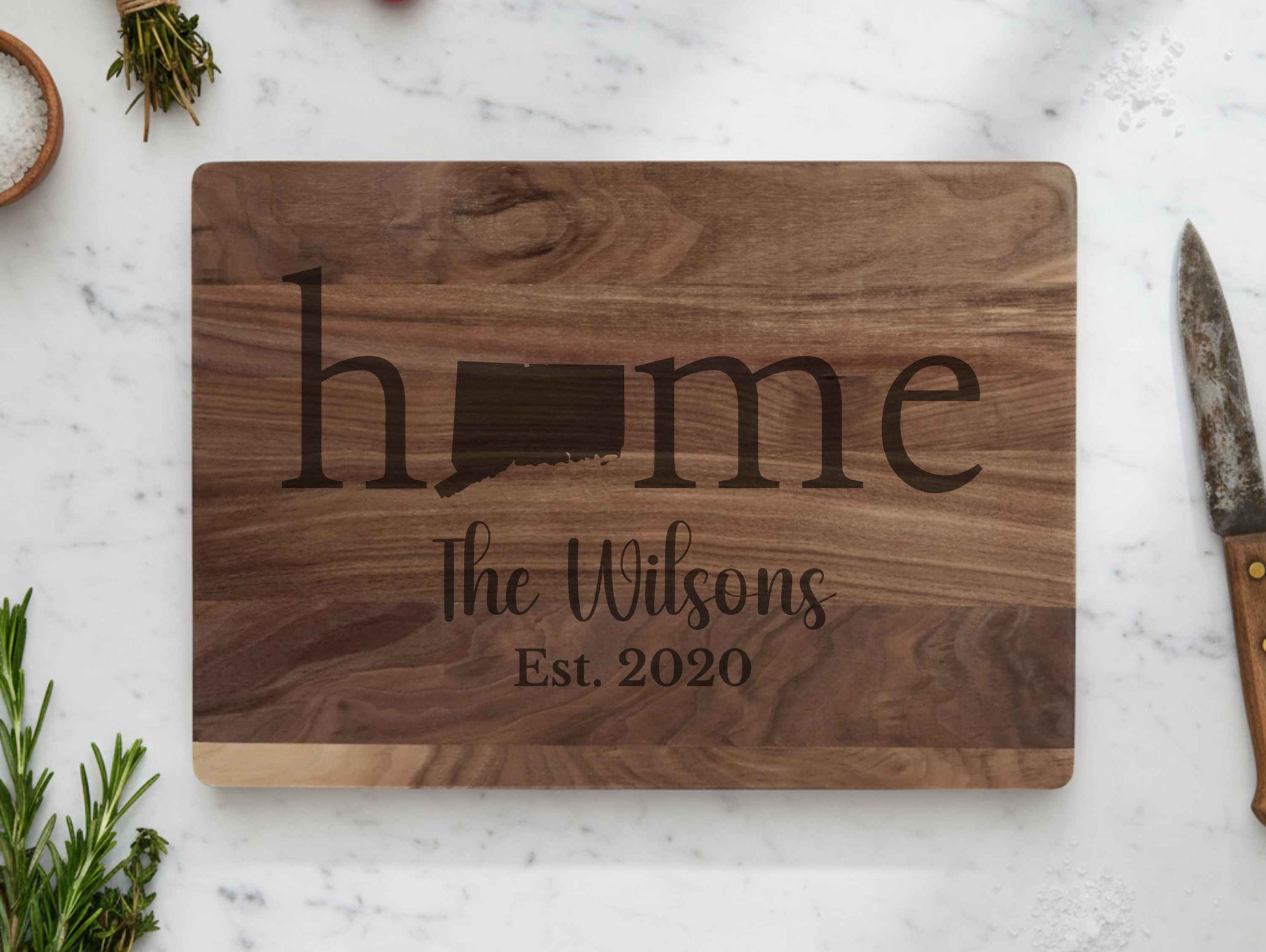 Connecticut Home Engraved Walnut Cutting Board