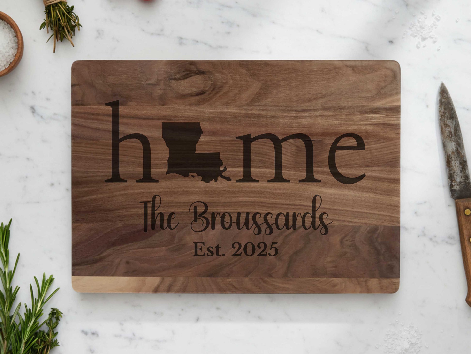 Engraved Louisiana State Walnute Cutting Board