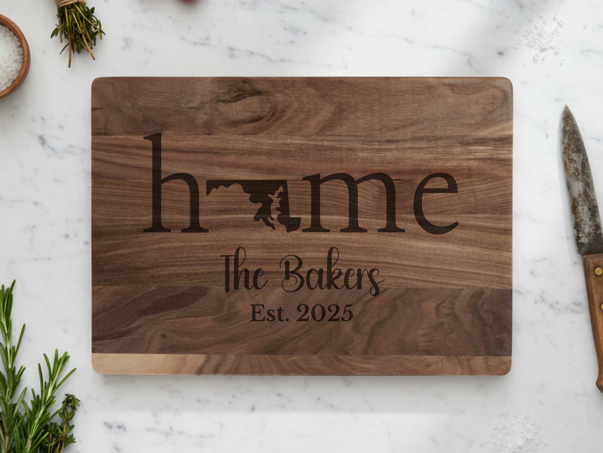Engraved Maryland Home Walnut Cutting Board