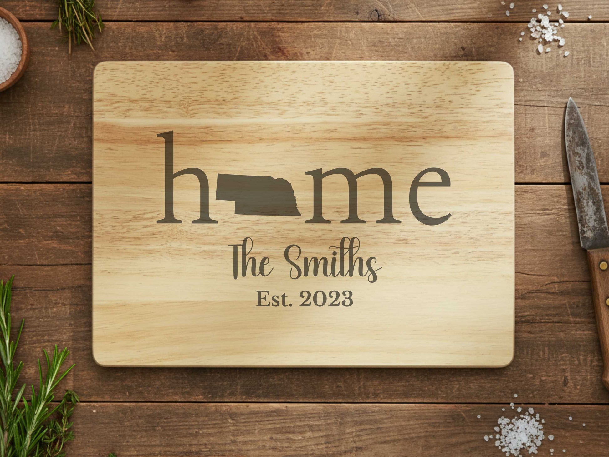 Engraved Nebraska State Cutting Board