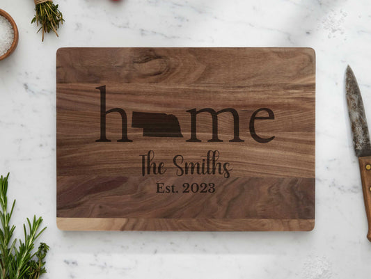 Engraved Nebraska State Walnut Cutting Board