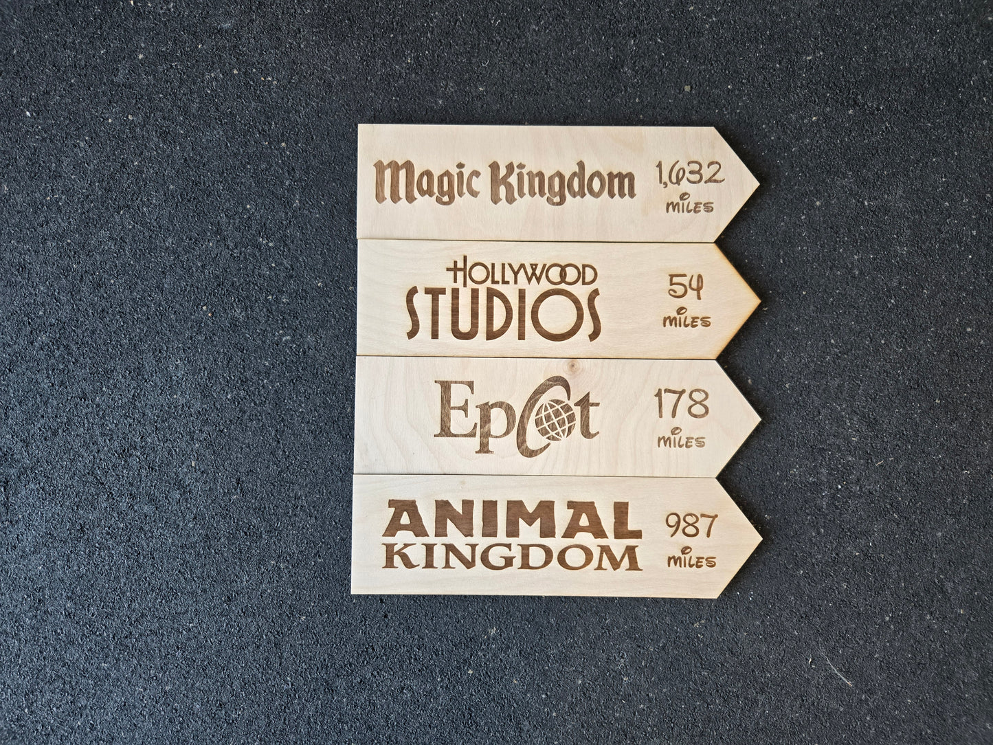 Miles to Disney World - Set of 4 Custom Wood Theme Park Directional Signs