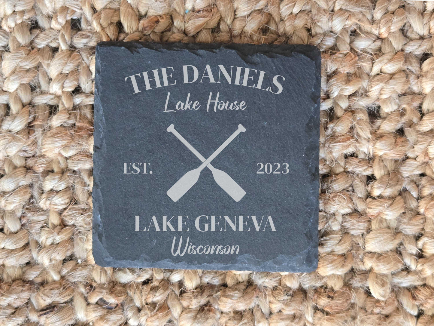 Engraved Lake House Stone Coasters