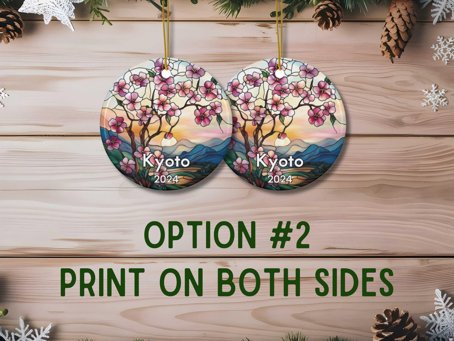 Kyoto Japan Cherry Blossom Faux Stained Glass Style Ornament