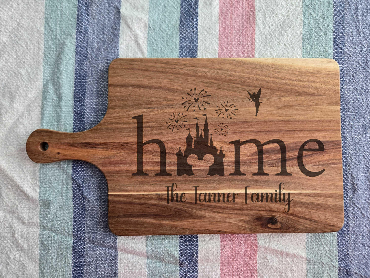 Personalized Disney Castle Acacia Wood Charcuterie or Cutting Board