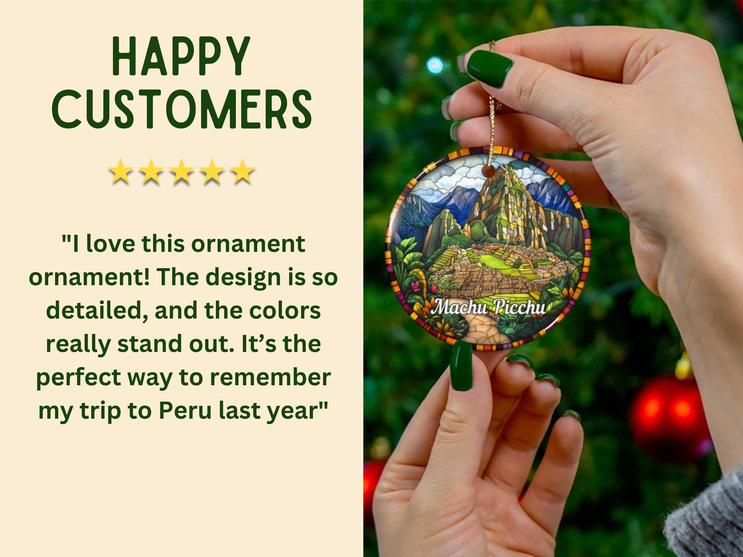 Machu Picchu Faux Stained Glass Ornament