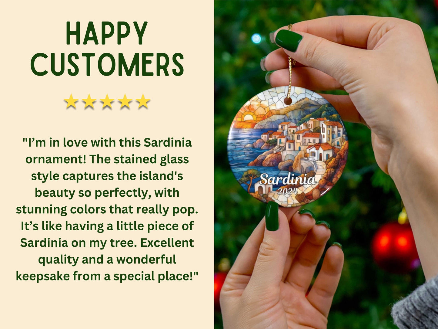 Sardinia Italy Stained Glass Style Ornament