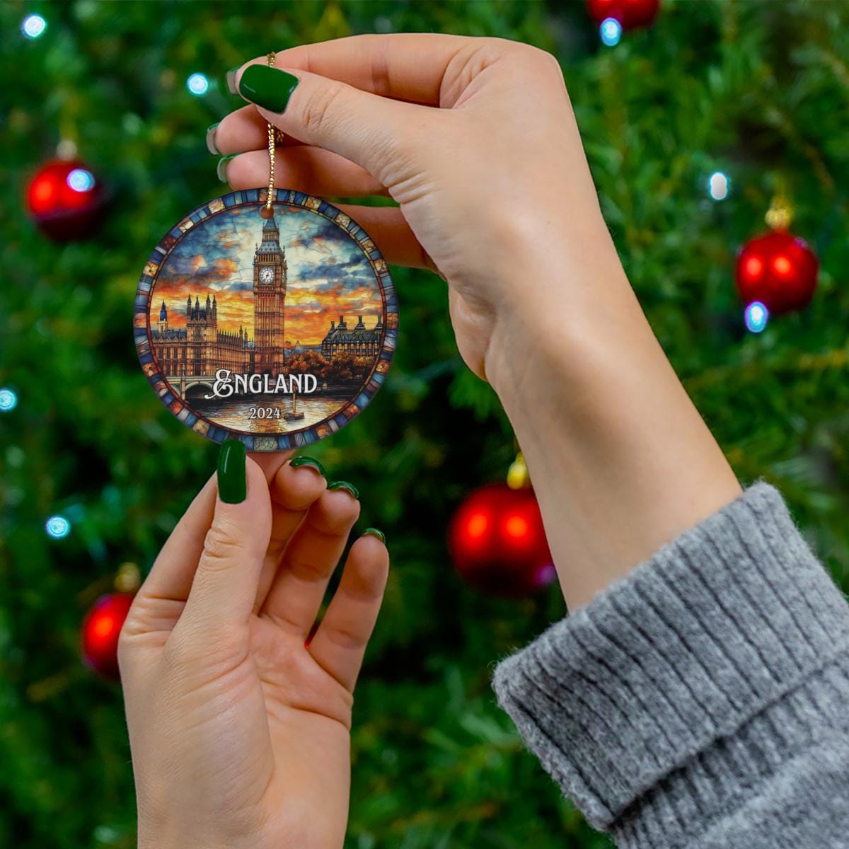 England Big Ben Stained Glass Style Ornament