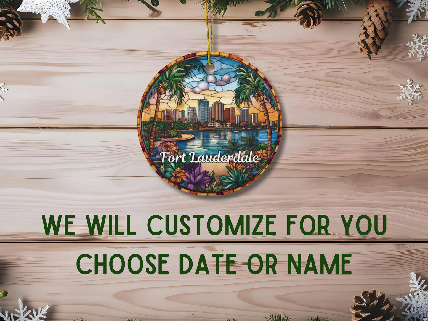 Fort Lauderdale Faux Stained Glass Christmas Ornament