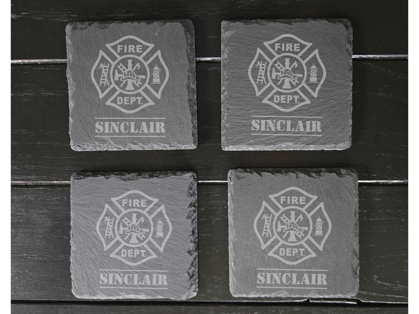 Personalized Firefighter Stone Coasters, Engraved Gift for Fireman or Firewoman