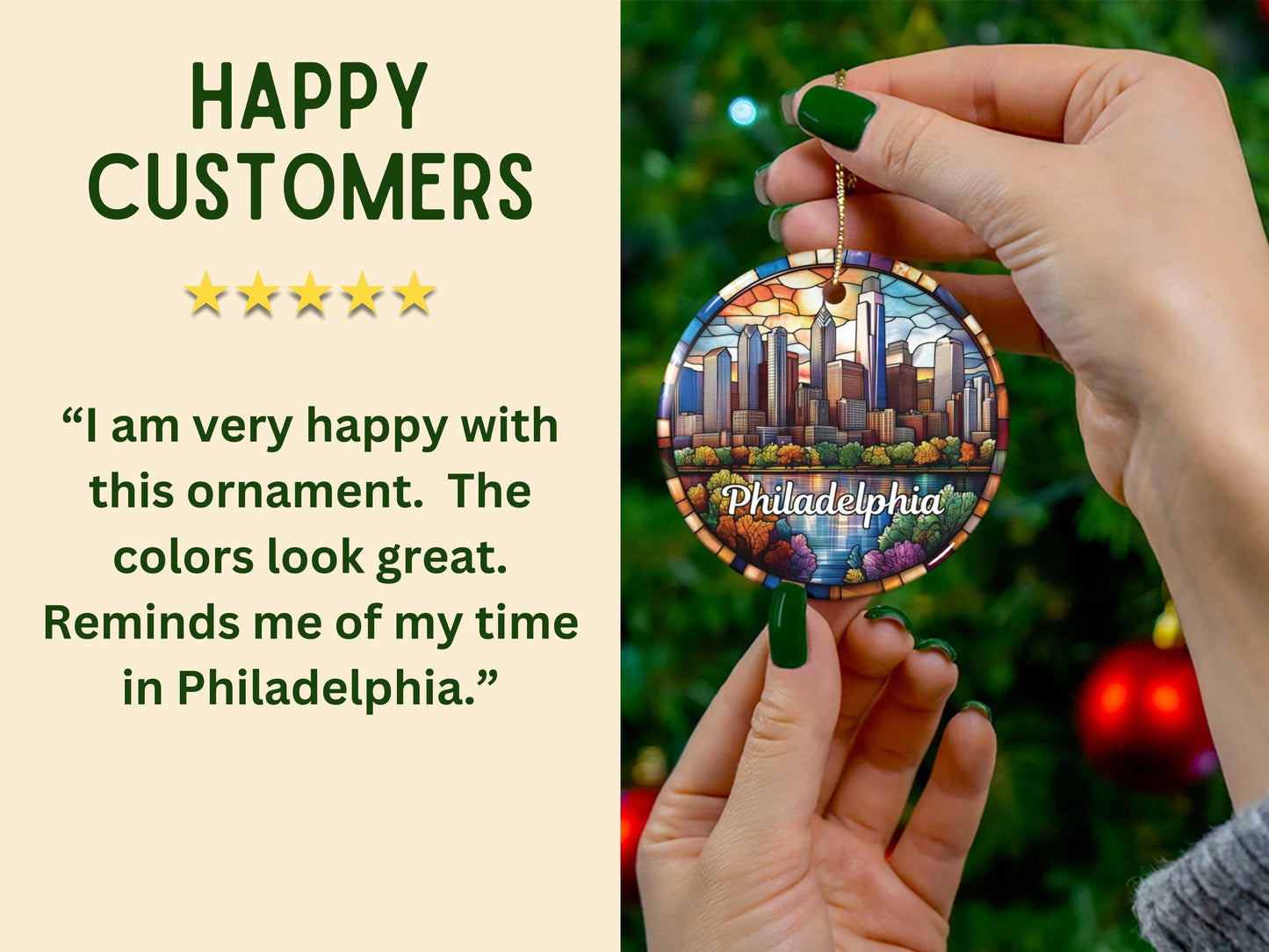 Philadelphia Stained Glass Style Ornament
