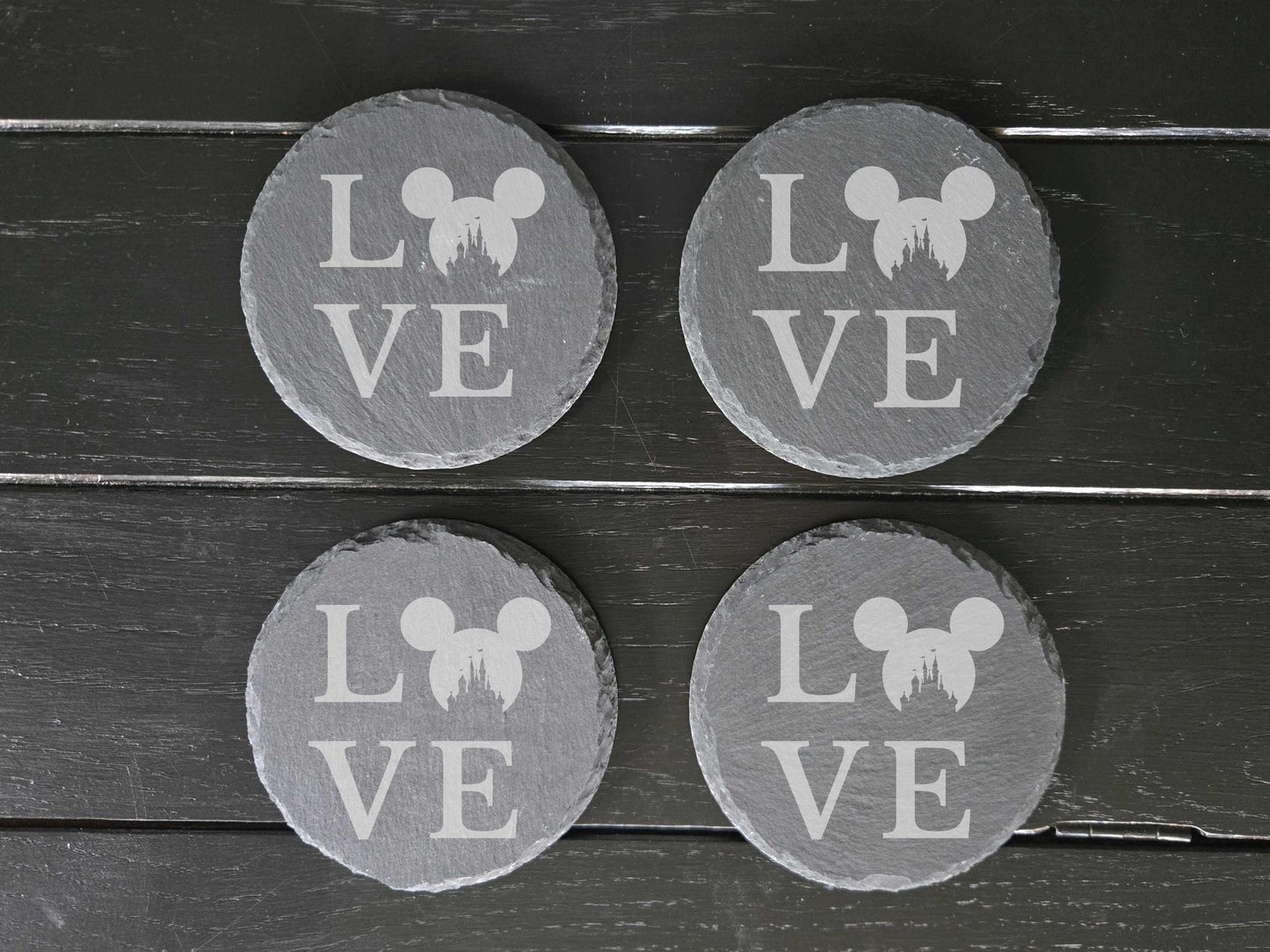 Love Disney Engraved Stone Drink Coasters, Set of 4