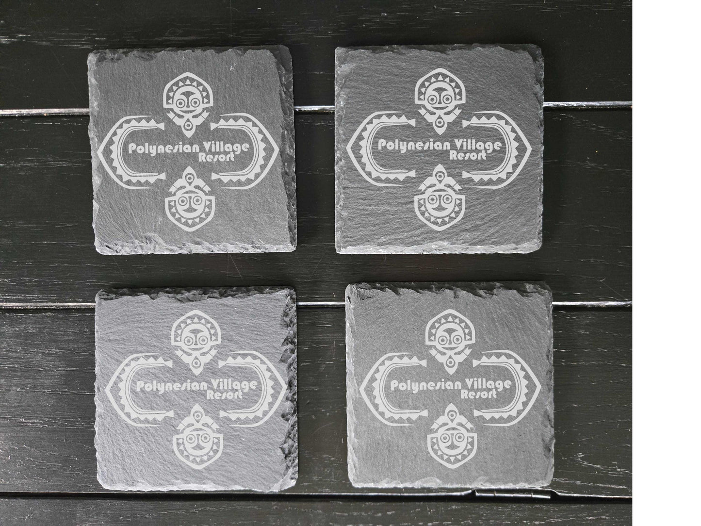 Polynesian Village Resort Engraved Slate Drink Coasters Set