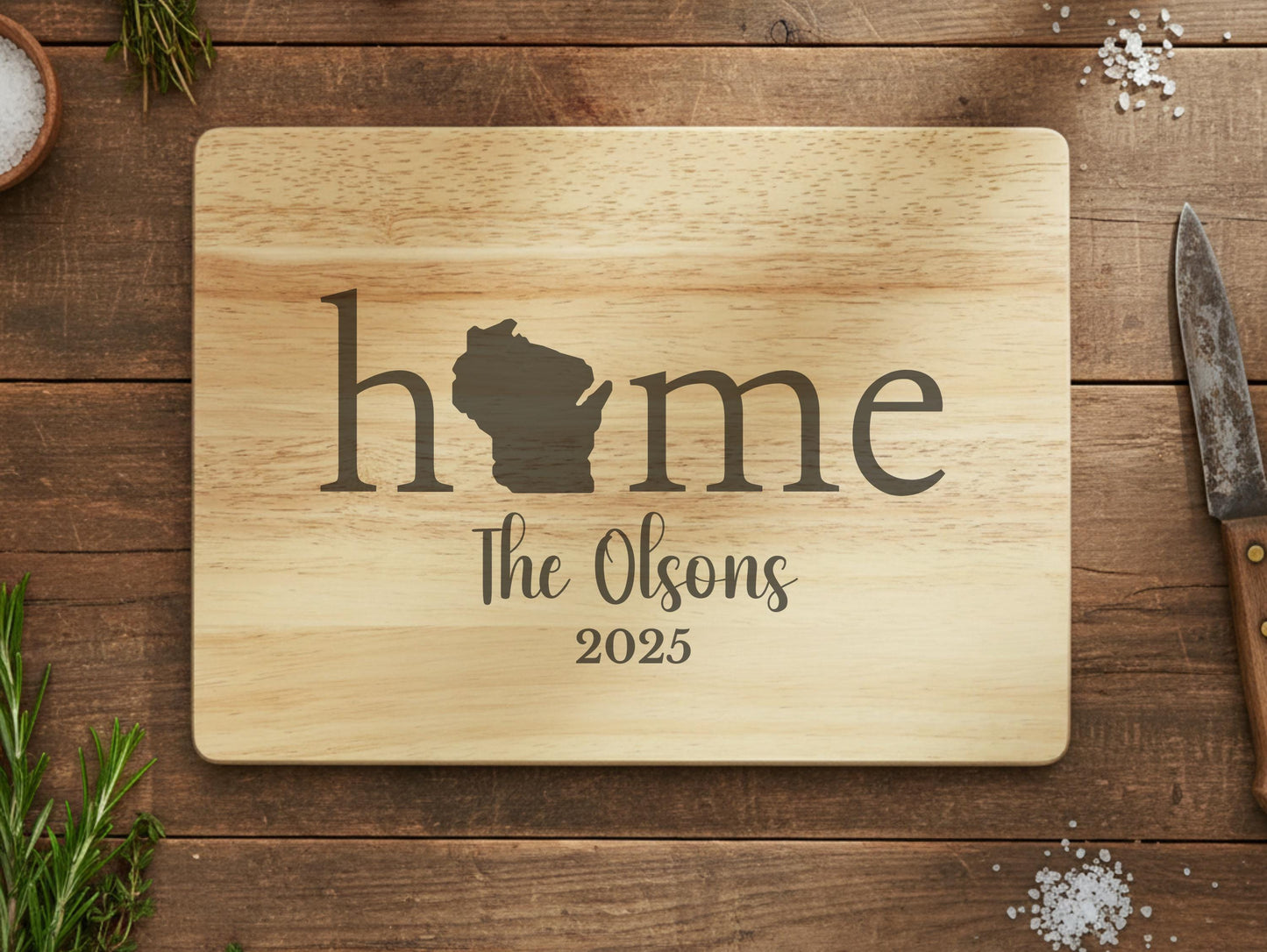 Personalized Wisconsin Wood Charcuterie or Cutting Board