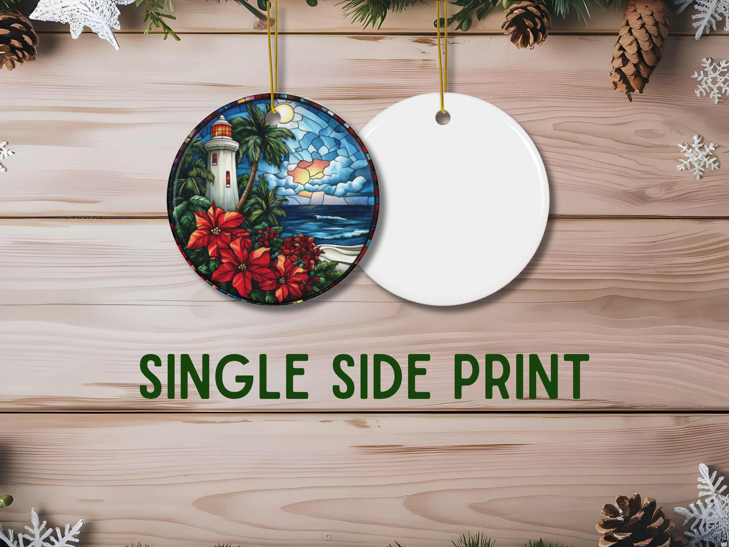 Lighthouse Faux Stained Glass Christmas Ornament
