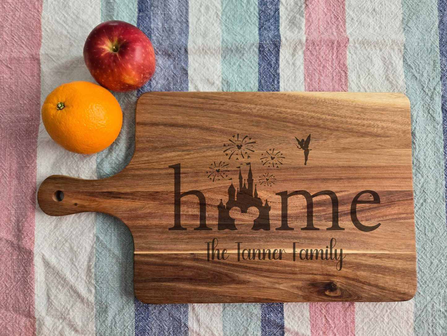 Personalized Disney Castle Acacia Wood Charcuterie or Cutting Board