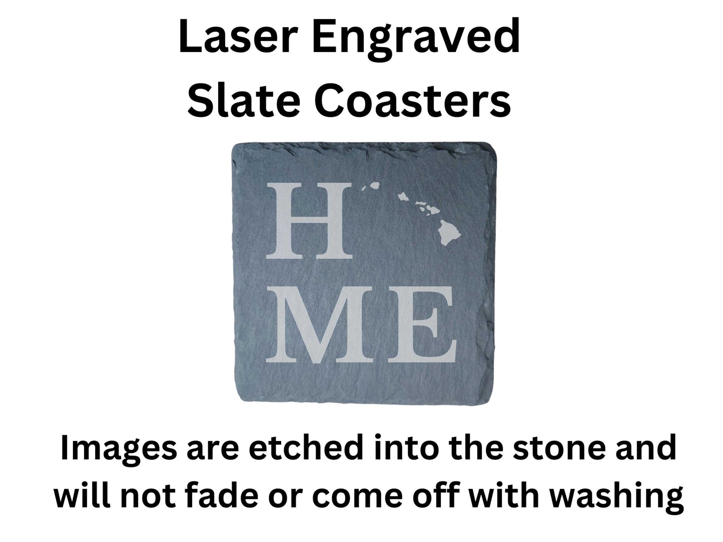 Hawaii Home State Engraved Stone Coasters, Set of 4