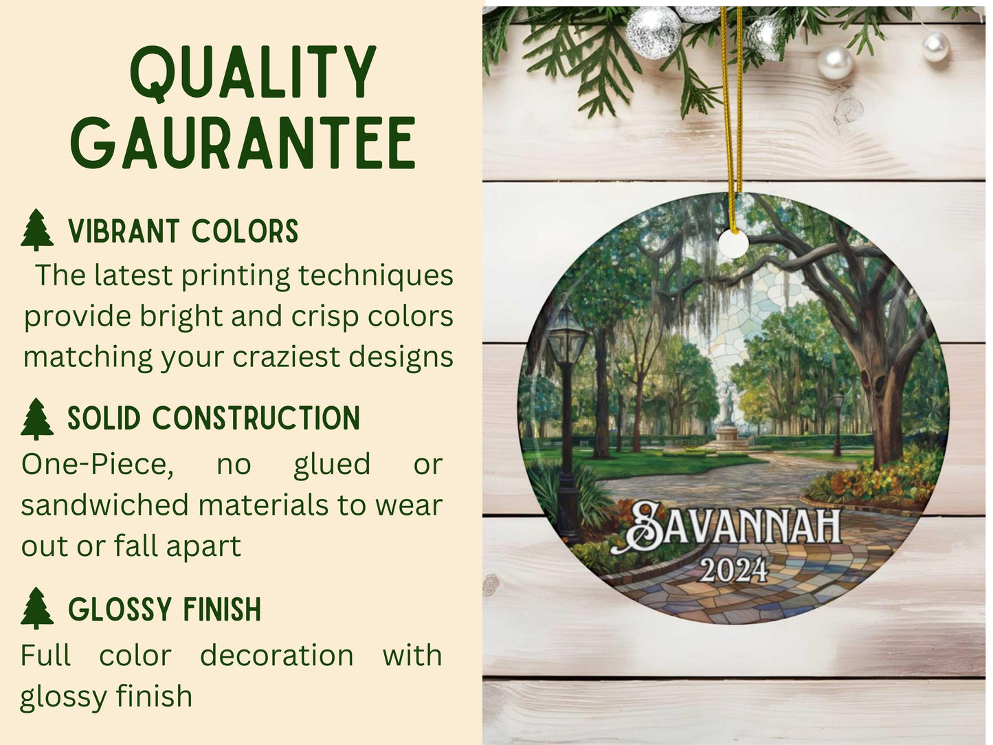 Savannah Georgia Faux Stained Christmas Ornament
