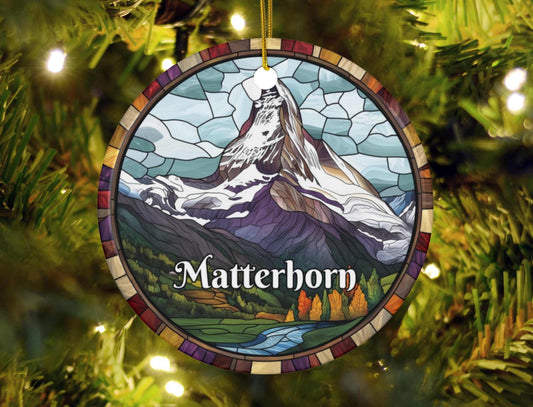 Matterhorn Mountain Stained Glass Style Christmas Ornament