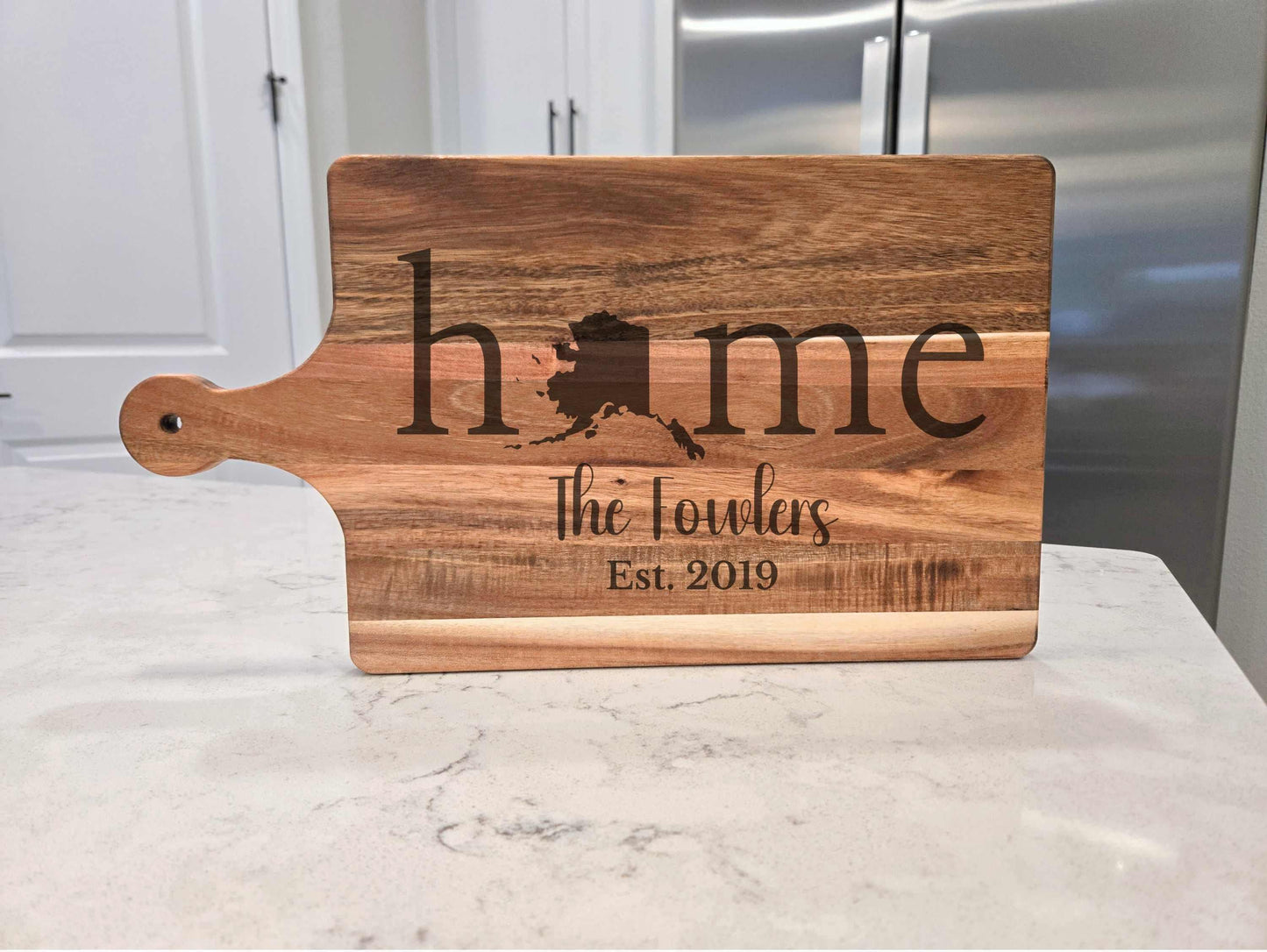 Engraved Alaska Home Cutting Handle Board