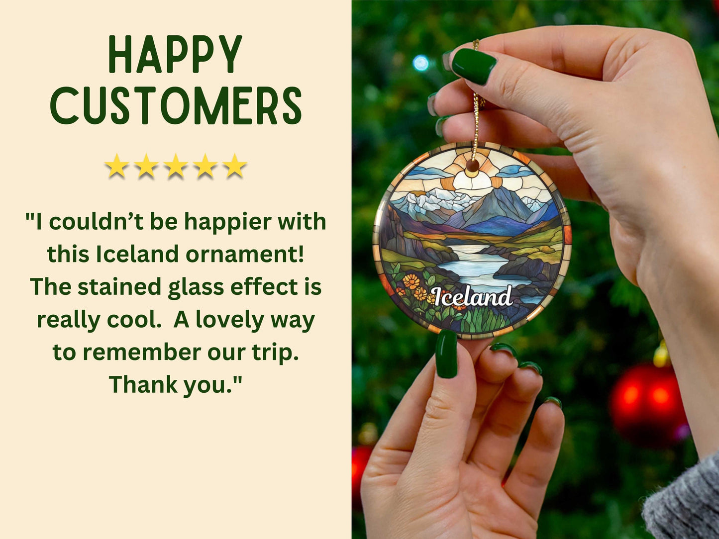 Iceland Stained Glass Style Ornament