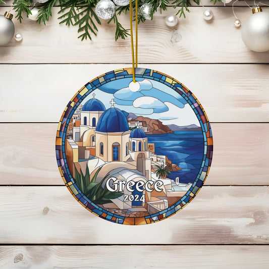 Greece Faux Stained Glass Ornament