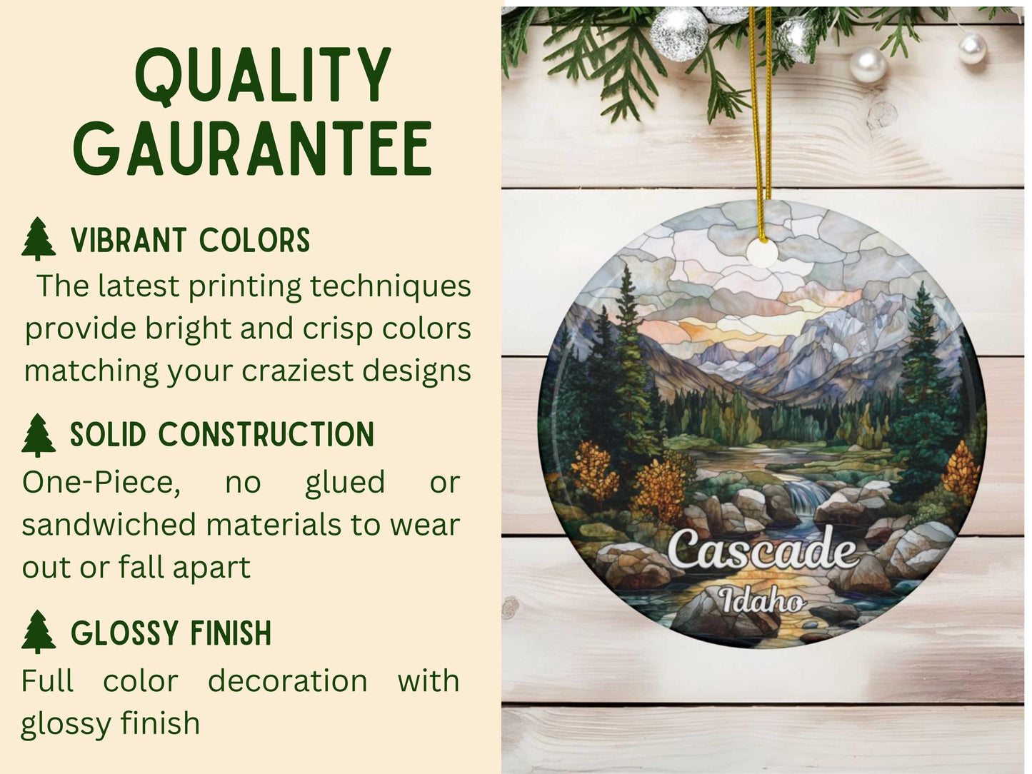 Cascade Idaho Stained Glass Style Ornament