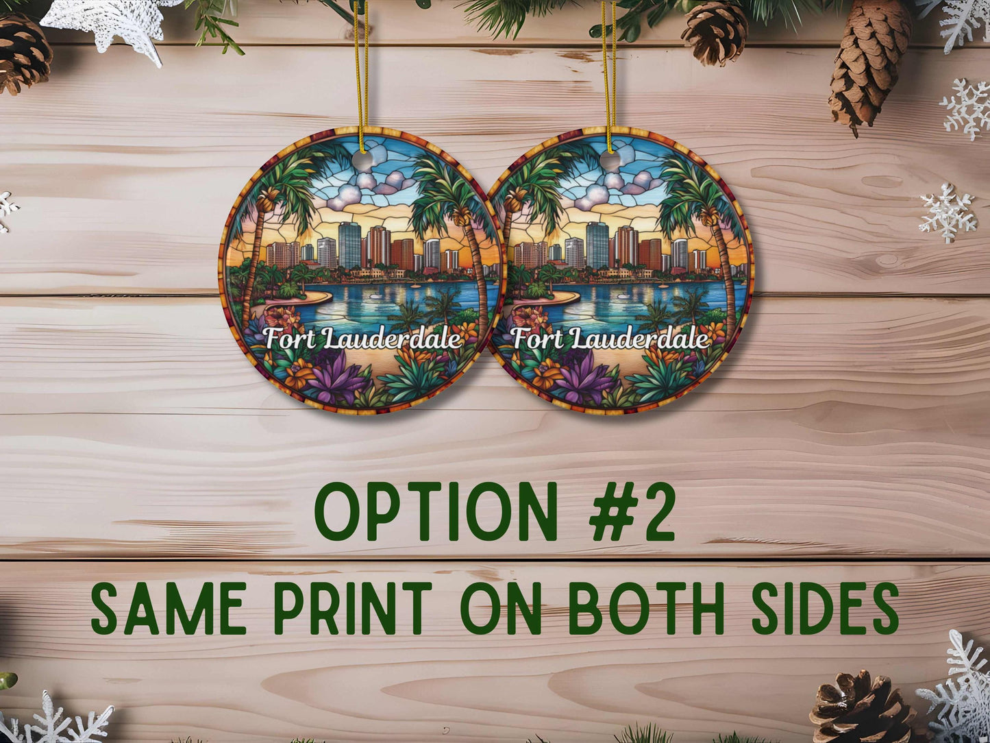 Fort Lauderdale Faux Stained Glass Christmas Ornament