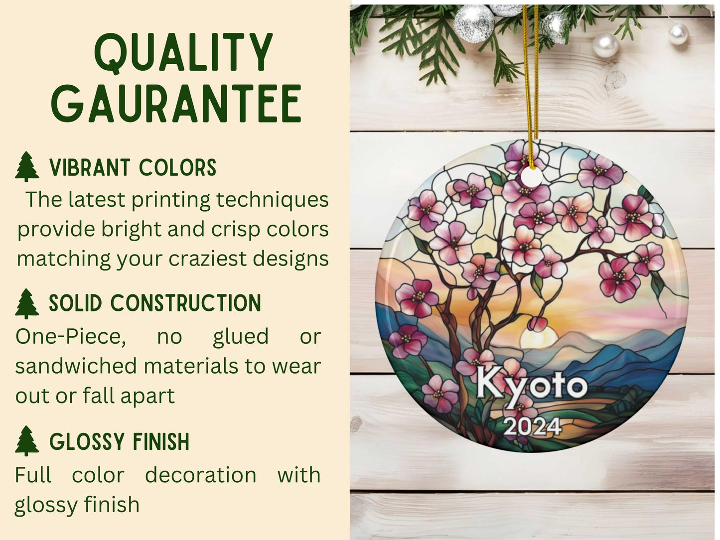 Kyoto Japan Cherry Blossom Faux Stained Glass Style Ornament
