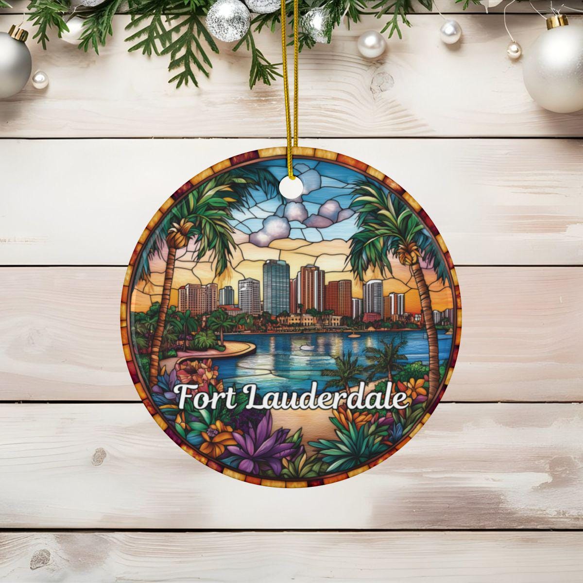 Fort Lauderdale Faux Stained Glass Christmas Ornament