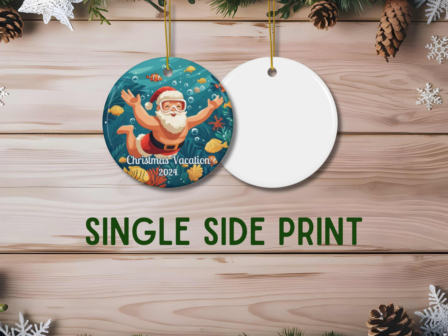 Snorkeling Santa Personalized Christmas Ornament
