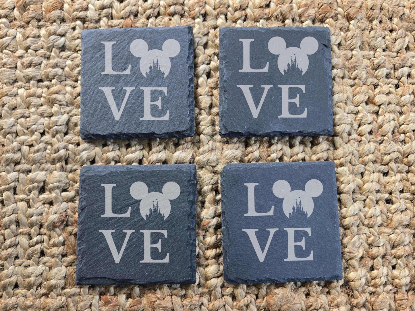 Love Disney Engraved Stone Drink Coasters, Set of 4