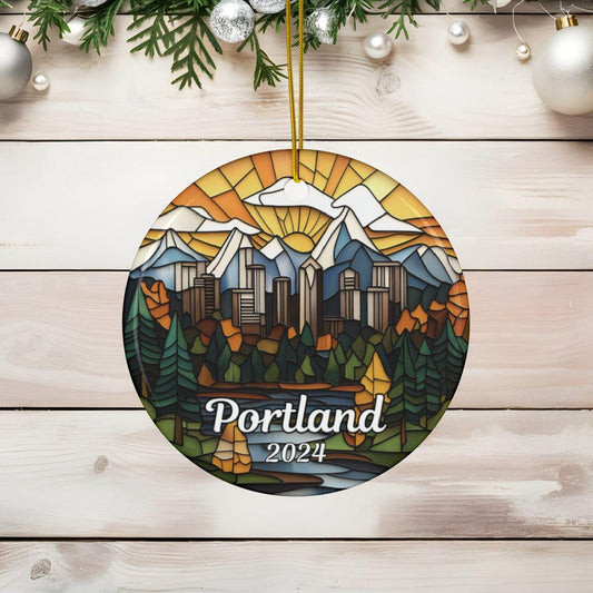 Portland Oregon Skyline Faux Stained Glass Ornament