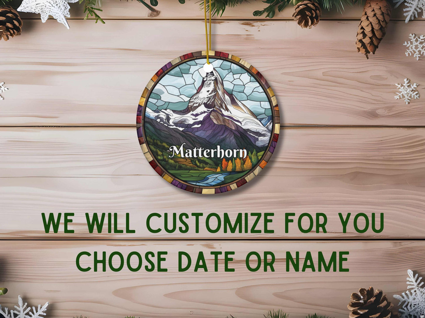 Matterhorn Mountain Stained Glass Style Christmas Ornament