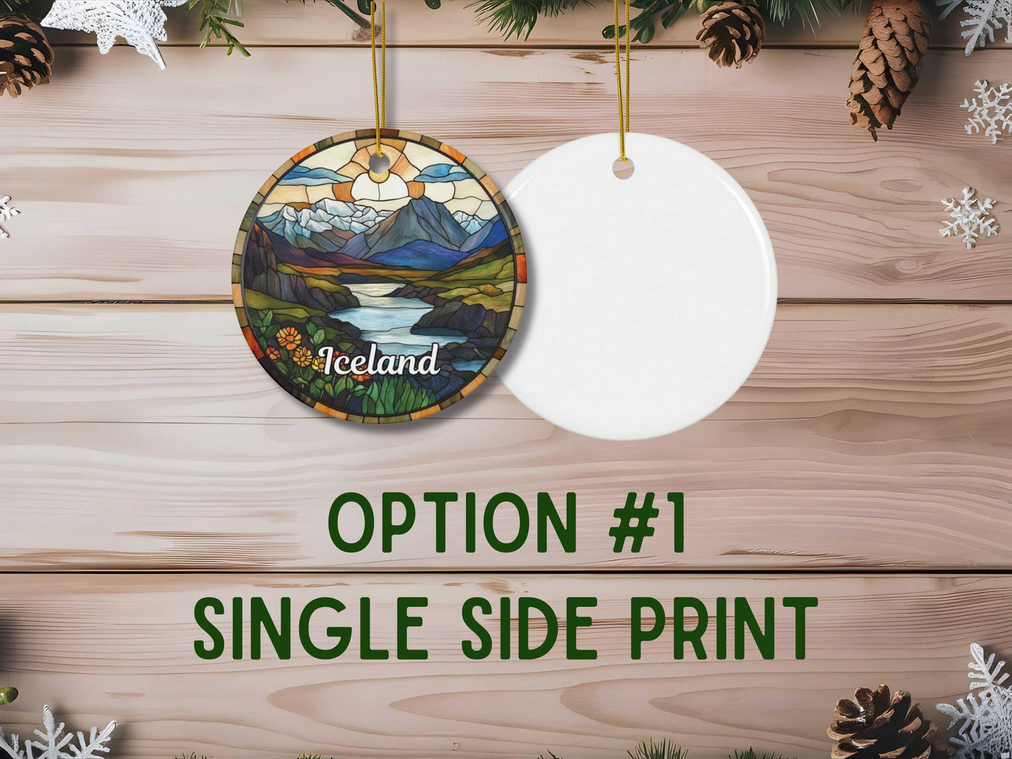 Iceland Stained Glass Style Ornament
