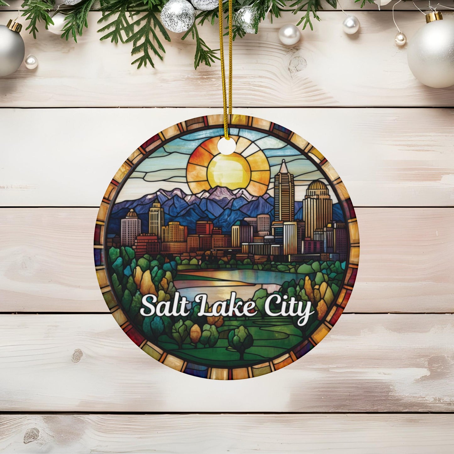 Salt Lake City Faux Stained Glass Ornament