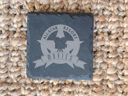 All-Star Resort Drink Coasters, 4 Engraved Slate Coasters