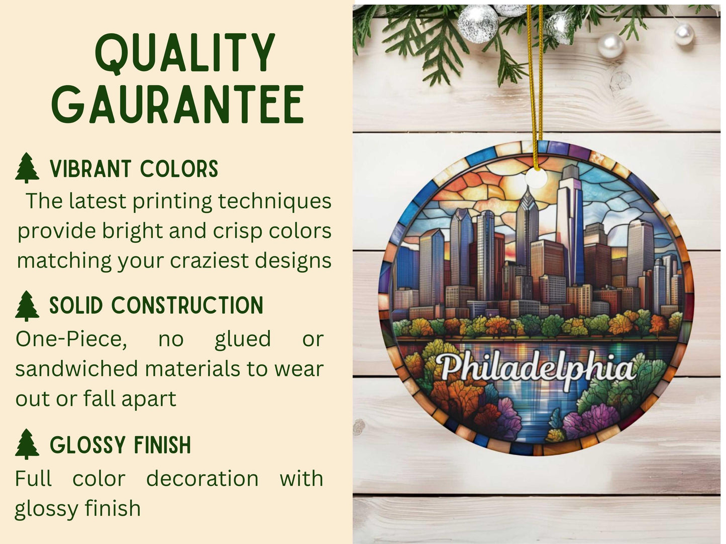 Philadelphia Stained Glass Style Ornament